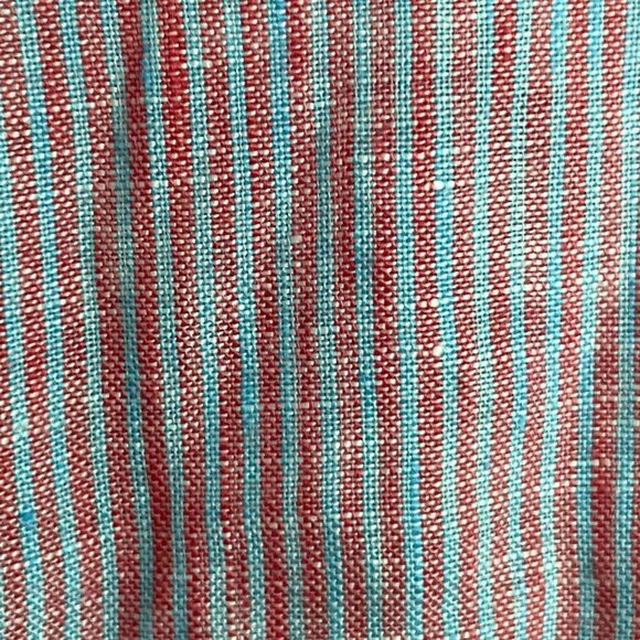 J McLaughlin Men's size M Linen Red Blue Striped Long Sleeve Button Up Shirt - Picture 5 of 7